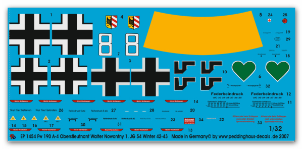 Peddinghaus 1/32 1454  Fw 190 A-4 Oberstleutnat Walter Nowontny 1.JG 54  Winter 42-43