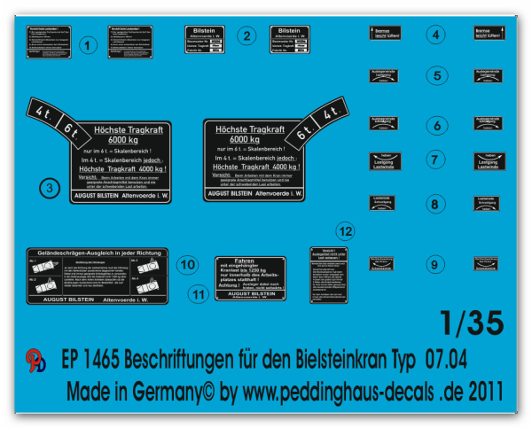 Peddinghaus-Decals 1:35  1465  markings for 6 ton Bielsteinkran Typ G07.04