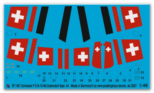 Peddinghaus-Decals 1:48 1501 N.A. P-51B-10NA der Schweizer Fliegertruppe ,Dubendorf September 1944