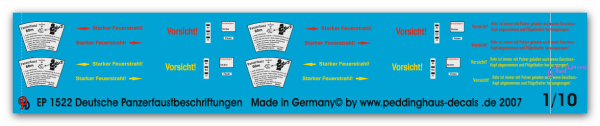 Peddinghaus-Decals 1:10 1522 Deutsche Panzerfaustbeschriftungen
