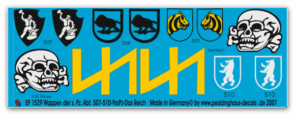 Peddinghaus-Decals 1:6 1529  Wappen der s. Pz Abt 507-510-9.Ss Pz-Das Reich