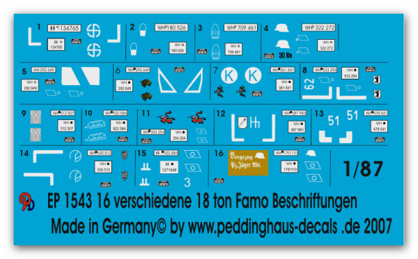 Peddinghaus 1/87 1543 16 verschiedene Versionen 18 ton Famo Halbkette