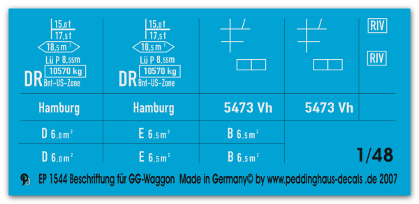 Peddinghaus-Decals 1/48 1544 Beschriftung für GG Waggon mit Bremserhaus