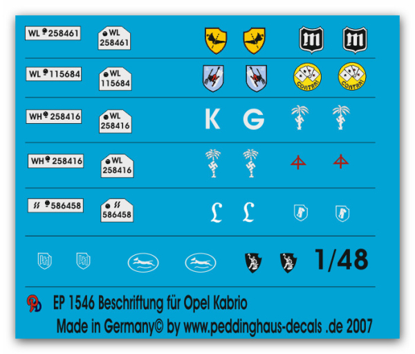 Peddinghaus-Decals 1/48 1546 Beschriftung für Opel Stabswagen