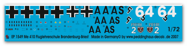 Peddinghaus-Decals 1/72 1549 Me 410 Fluglehrerschule Brandenburg-Briest
