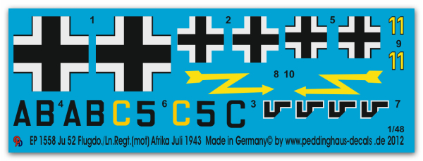 Peddinghaus-Decals 1:48 1558 Ju 52 Flugdo./Ln.Regt.(mot) Afrika Juli 1943