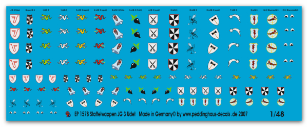Peddinghaus-Decals 1:48 1578 unit markings of the  JG 3 Udet