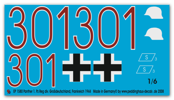 Peddinghaus-Decals 1:6 1580  Panther 1 Pz Reg. Div Großdeutschland, Frankreich 44