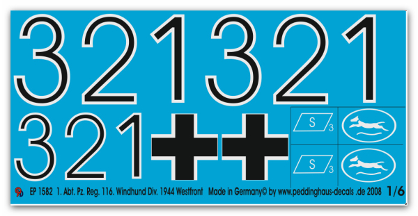Peddinghaus-Decals 1:6 1582  Panther 1. Abt. Pz. Reg. 116. Windhund Div. 1944