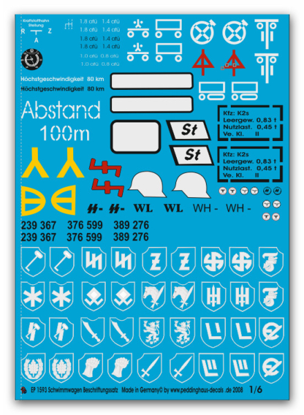Peddinghaus-Decals 1:6 1593 markings for Schwimmwagen