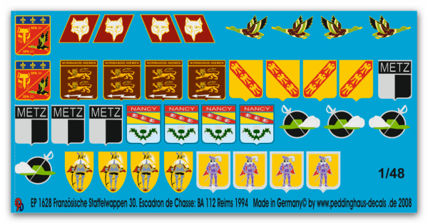 Peddinghaus-Decals 1:48 1628 French unit badges 30. Escadron de Chasse. BA 112 Reims 1994