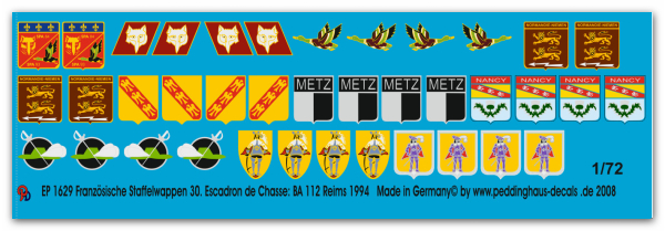 Peddinghaus-Decals 1/72 1629 Französische Staffelwappen 30. Escadron de Chasse. BA 112 Reims 1994