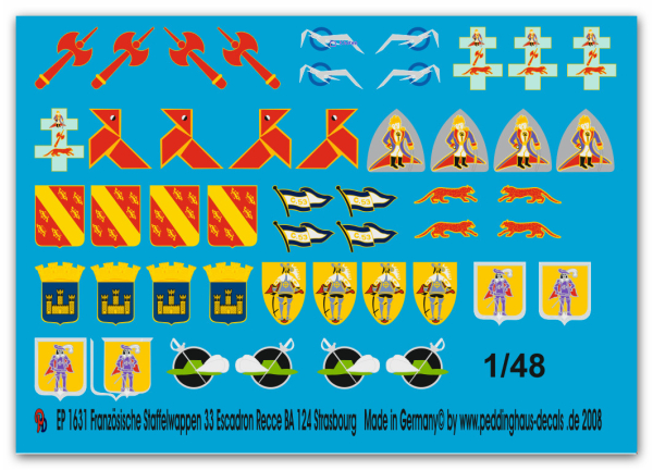 Peddinghaus-Decals 1:48 1631 Französische Staffelwappen 33 Escadron Reece BA 124 Strasbourg