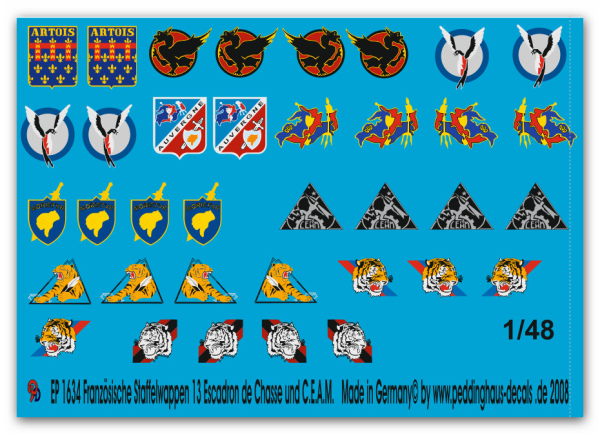 Peddinghaus-Decals 1:48 1634 Französische Staffelwappen 13. Fighter group BA 132 Colmar