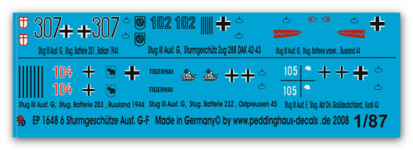 Peddinghaus 1/87 1648 markings for Stug III version G-F tanks