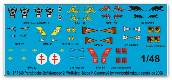 Peddinghaus-Decals 1:48 1660 Französische Staffelwappen 2. WK