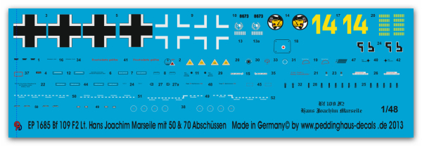 Peddinghaus-Decals 1:48 1685 Bf 109 F Lt Hans Joachim Marseille mit 50 & 70 Abschüssen