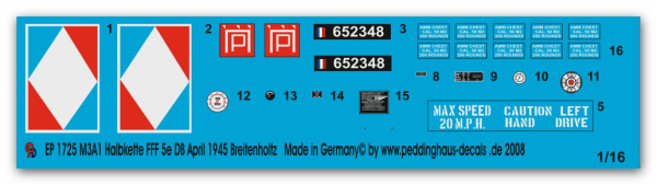 Peddinghaus-Decals 1:16 1725 M3 A1 Halftrack of the  FFF 5e DB April 1945 Breitenholz