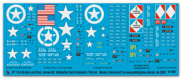 Peddinghaus-Decals 1/48 1734 M3A1 US and french. halftracks 1943-44