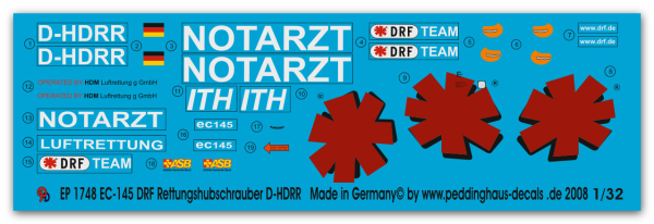 Peddinghaus-Decals 1:32  1748  EC 145 DRF rescue helicopter D- HDRR