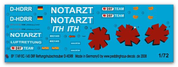 Peddinghaus-Decals 1:72 1749  EC 145 DRF rescue helicopter D- HDRR