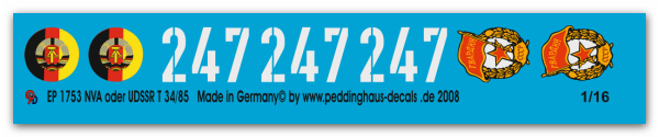 Peddinghaus-Decals 1:16                                                          1753 T 34/85 of the NVA or the UdSSR markings