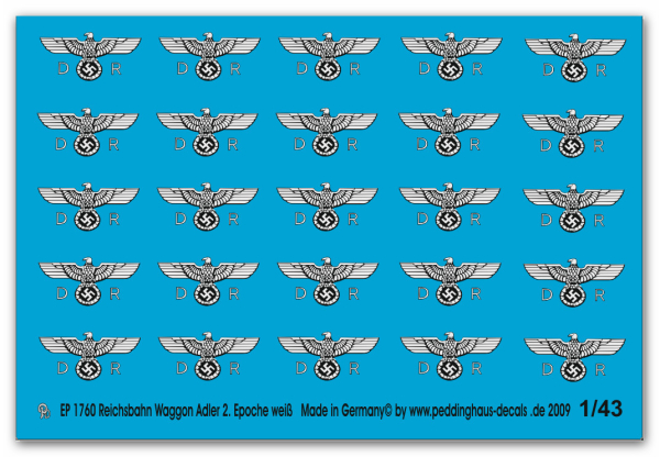 Peddinghaus-Decals 1:43  1760  Reichsbahnwaggonadler 2. Epoche späte Ausführung weißer Druck
