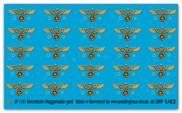 Peddinghaus-Decals 1:43 1761  Reichsbahnwaggonadler 2. Epoche späte Ausführung gold Druck