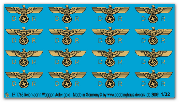 Peddinghaus-Decals 1:32 1763 Reichsbahnwaggonadler 2. Epoche späte Ausführung gold Druck