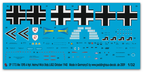 Peddinghaus 1/32 1773  Me 109E-4 Hpt. Helmut Wick Stab 1/JG 2 Oktober 1940