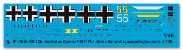 Peddinghaus-Decals 1:48 1775 Me 109 E-4 Oblt. Erno Graf von Kageneck 9/JG 27 1941