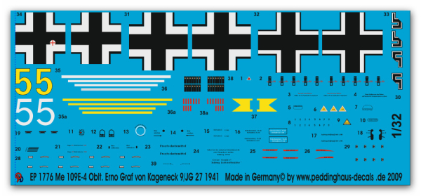 Peddinghaus 1/32 1776 Me 109 E-4 Oblt. Erno Graf von Kageneck 9/JG 27 1941