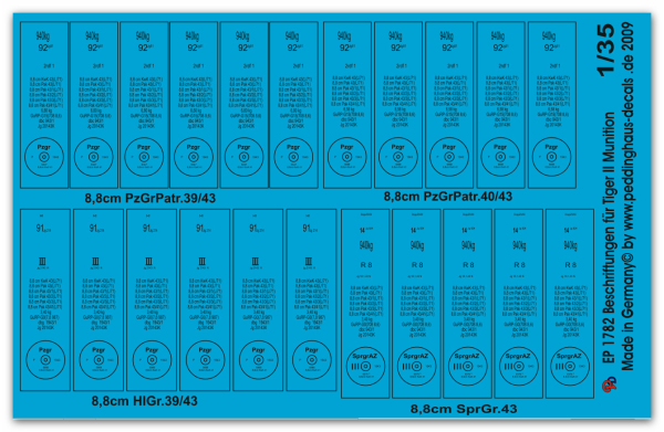 Peddinghaus-Decals 1:35  1782  Kingtiger and Pak 43 ammomarkings
