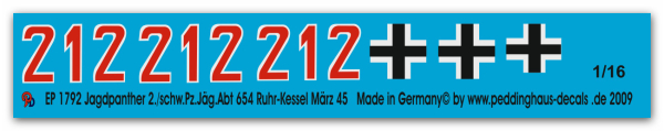Peddinghaus-Decals 1:16 1792 Jagdpanther 2.schw.Pz.Jäg.Abt 654 Ruhr Kessel März 1945