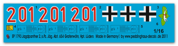 Peddinghaus-Decals 1:16 1793 Hunting Panther 2.schw.Pz.Jäg.Abt 654 Grafenwöhr 1944 Hpt Lüders