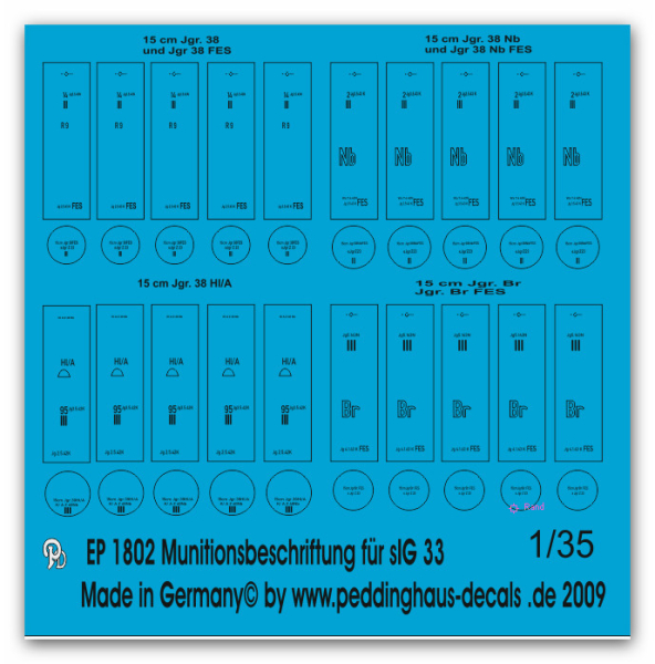 Peddinghaus-Decals 1:35  1802  ammo markings for sIG 33 ammo