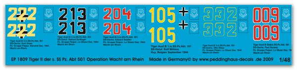 Peddinghaus-Decals 1/48 1809 6 Kingtiger of the s.SS.Pz. Abteilung 501 1944