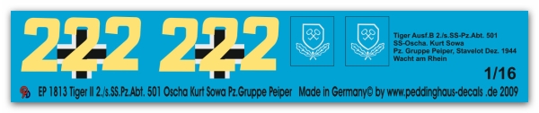 Peddinghaus-Decals 1:16 1813 Tiger II 2./s.SS.Pz.Abt. 501 Oscha Kurt Sowa Pz.Gruppe Peiper