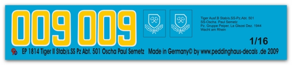 Peddinghaus-Decals 1:16 1814 Tiger II Stab/s.SS Pz.Abt.501 Oscha Paul Semetz Pz. Gruppe Peiper 44