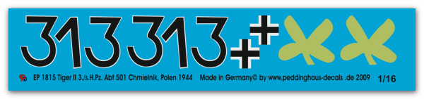 Peddinghaus-Decals 1:16 1815 Tiger II 3./s.H.Pz.Abt. 501 Chmielnik, Polen 1944