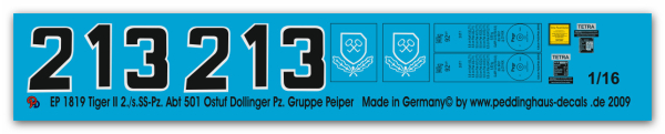 Peddinghaus-Decals 1:16 1819 Tiger II 2./s.SS.Pz.Abt. 501 Ostuf Helmut Dollinger Pz.Gruppe Peiper 44