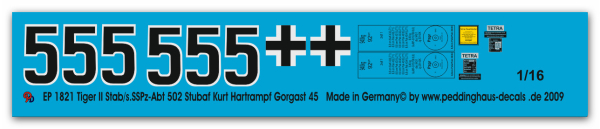 Peddinghaus-Decals 1:16 1821 Tiger II Stab/s.SS Pz.Abt.502 Stubaf Kurt Hartrampf Gorgast 1945