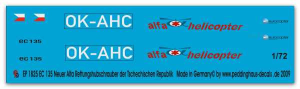 Peddinghaus-Decals 1:72 1825 EC 135 new Alfa Rescue helicopter of the Thechish  Republic