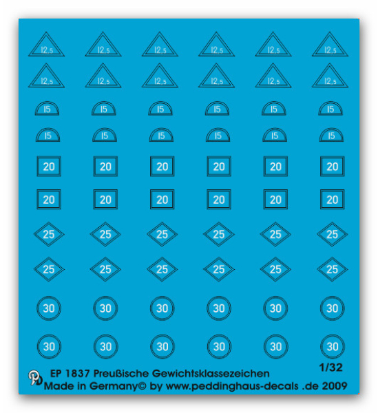 Peddinghaus-Decals 1:32 1837 Preußische Eisenbahn Gewichtsklassenzeichen