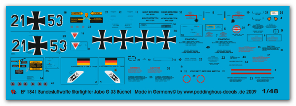 Peddinghaus-Decals 1:48 1841 Bundesluftwaffe Starfighter Jabo G 33 Büchel