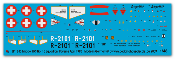Peddinghaus-Decals 1:48 1845 Mirage IIIRS No. 10 Squadron, Payerne April 1990