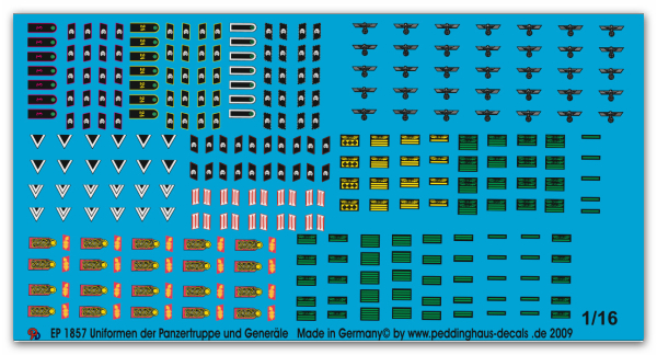 Peddinghaus-Decals 1:16 1857 Uniformabzeichen der Panzertruppe und Generäle