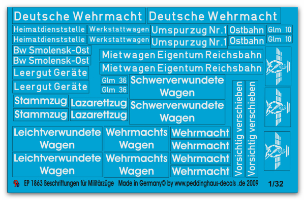 Peddinghaus-Decals 1:32 1863 Beschriftung für Militärzüge der Reichsbahn