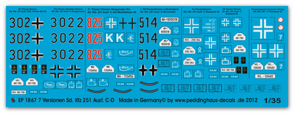 Peddinghaus-Decals 1:35  1867  7 different Sd Kfz 251 Ausf. C & D