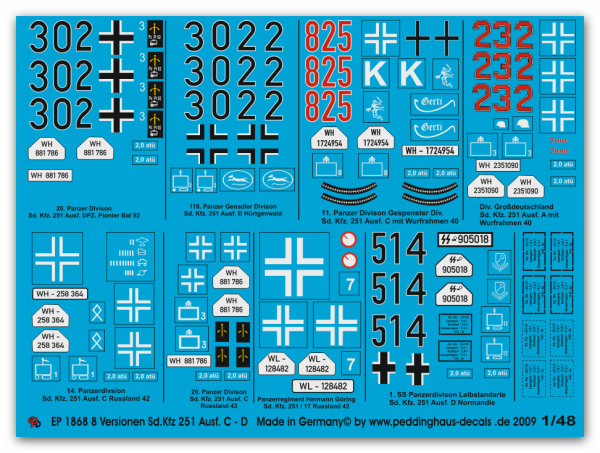 Peddinghaus-Decals 1/48 1868 7 different Sd Kfz 251 Ausf. C & D